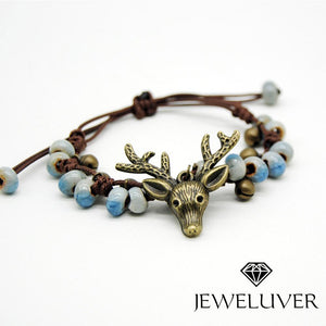 Handmade Deer Head Bracelet with Ice Crack Beads
