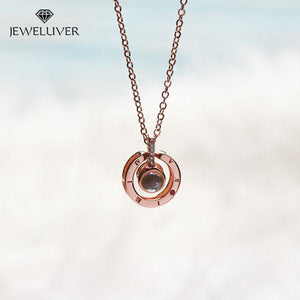 I Love You Necklace, 100 Languages Projection on Onyx Pendant Loving Memory Collarbone Necklace 1 Pcs
