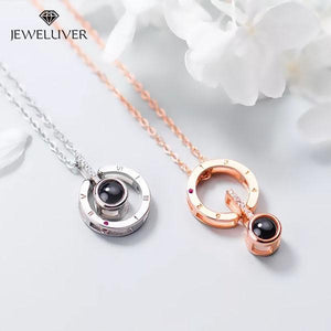I Love You Necklace, 100 Languages Projection on Onyx Pendant Loving Memory Collarbone Necklace 1 Pcs