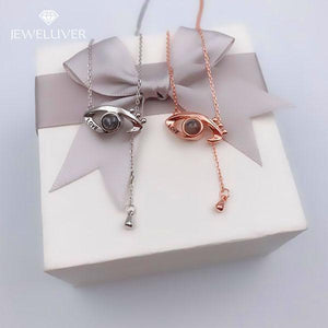 I Love You Necklace, 100 Languages Projection on Onyx Pendant Loving Memory Collarbone Necklace 1 Pcs