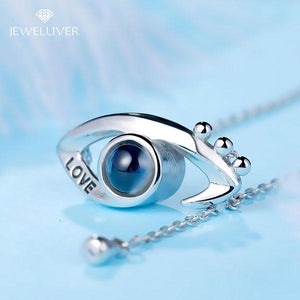 I Love You Necklace, 100 Languages Projection on Onyx Pendant Loving Memory Collarbone Necklace 1 Pcs