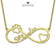 Load image into Gallery viewer, Heart + Paw Print Infinity Name Necklace