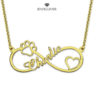 Heart + Paw Print Infinity Name Necklace