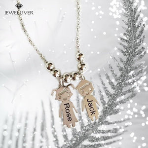 Personalized Mum Necklace with Engraved Children Charms