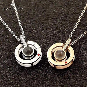 I Love You Necklace, 100 Languages Projection on Onyx Pendant Loving Memory Collarbone Necklace 1 Pcs