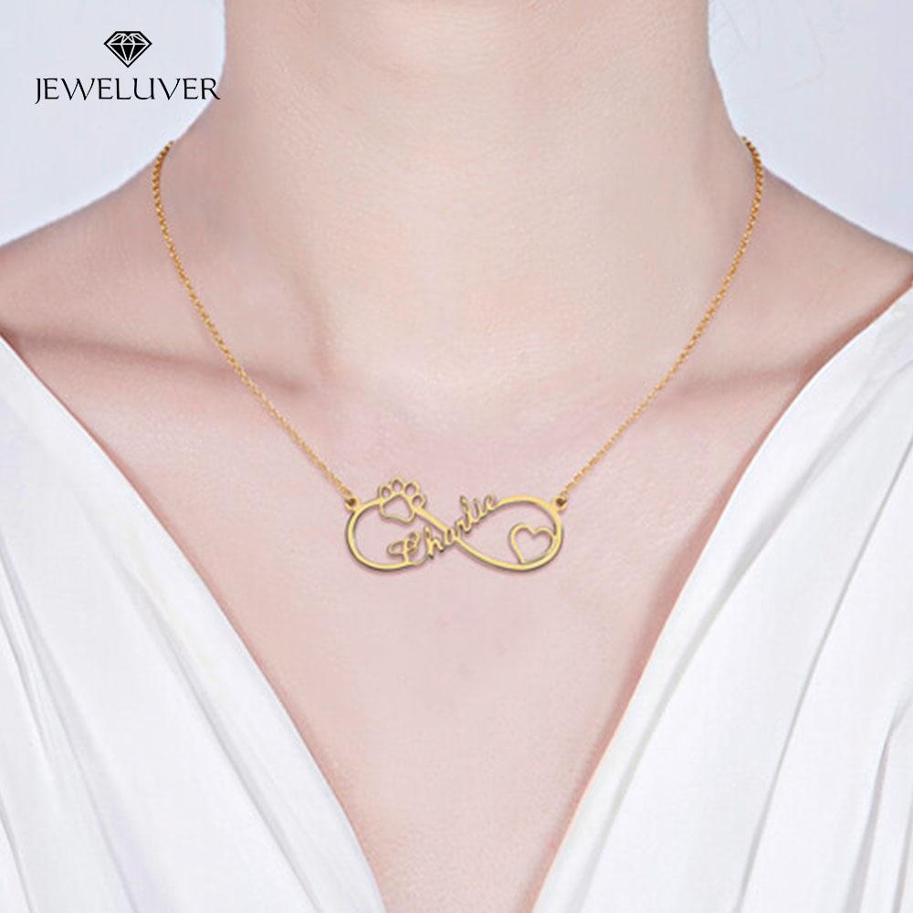 Heart + Paw Print Infinity Name Necklace