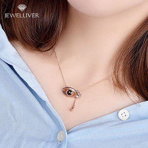 I Love You Necklace, 100 Languages Projection on Onyx Pendant Loving Memory Collarbone Necklace 1 Pcs