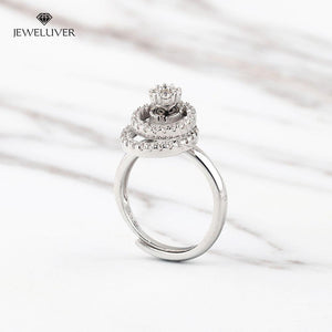 Personalized Double-Circle Adjustable CZ Ring With Name Engraved Inside
