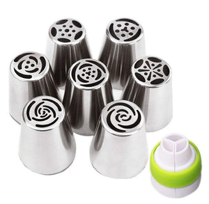 CakeLove - 7 Piece Stainless Steel Russian Piping Tips Large Size Icing Syringe Set