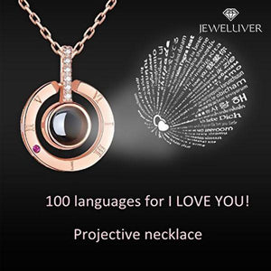 I Love You Necklace, 100 Languages Projection on Onyx Pendant Loving Memory Collarbone Necklace 1 Pcs