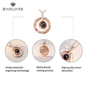 I Love You Necklace, 100 Languages Projection on Onyx Pendant Loving Memory Collarbone Necklace 1 Pcs