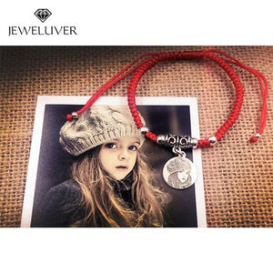 Personalized Round-Shaped Photo Bracelet in Red Braided String