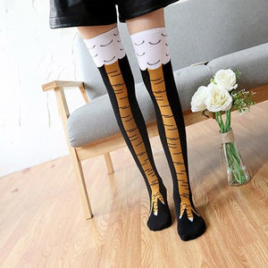 Chicken Leg Socks Stockings Women Girl Thicken Long Knee Socks Funny Chicken Stockings Striped Halloween Socks medias de mujer