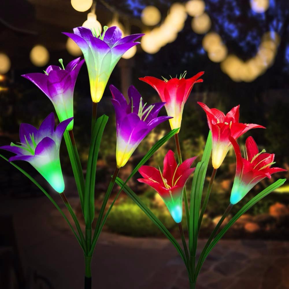 50% off - 2019 New-Upgraded Artificial Lily Solar Garden Stake Lights (1 Pack of 4 Lilies)